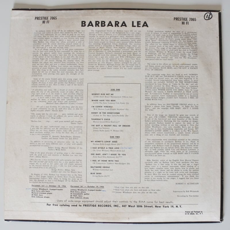 その他 TEST PRESS Barbara Lea Johnny Windhurst その他 TEST PRESS Barbara Lea Johnny Windhurst Barbara Lea