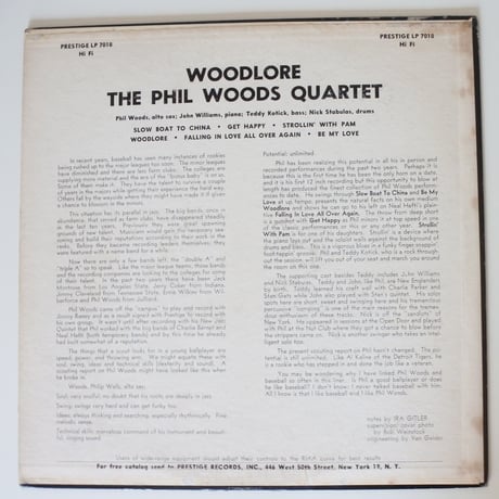 Phil Woods Quartet  ‎– Woodlore（Prestige ‎– PRLP 7018）mono
