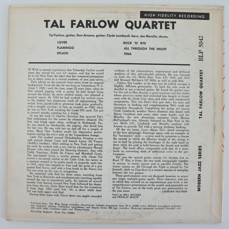 The Tal Farlow Quartet ‎– Tal Farlow Quartet（Bl