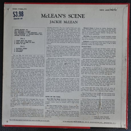 Jackie McLean ‎– McLean's Scene（ New Jazz ‎– 8212）mono