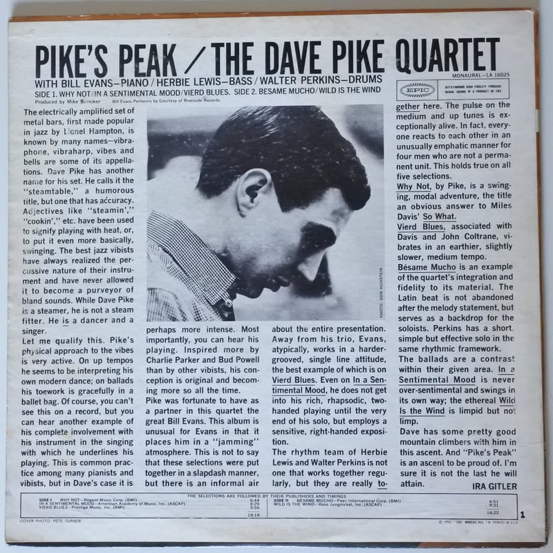 Dave Pike Quartet ‎– Pike's Peak（Epic ‎– LA 160