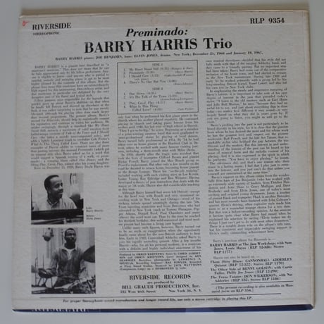 Barry Harris Trio  ‎– Preminado （Riverside Records ‎– RLP 9354 ）stereo