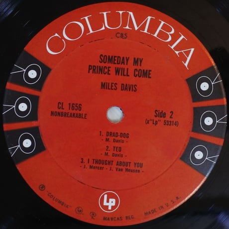 Miles Davis Sextet  ‎– Someday My Prince Will Come（Columbia ‎– CL 1656）mono