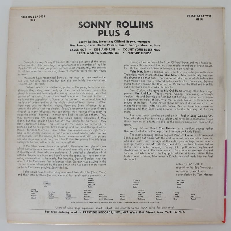 Sonny Rollins ‎– Plus 4（Prestige ‎– PRLP 7038）m