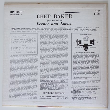 Chet Baker  ‎– Plays The Best Of Lerner & Loewe（Riverside Records ‎– RLP 1152）stereo