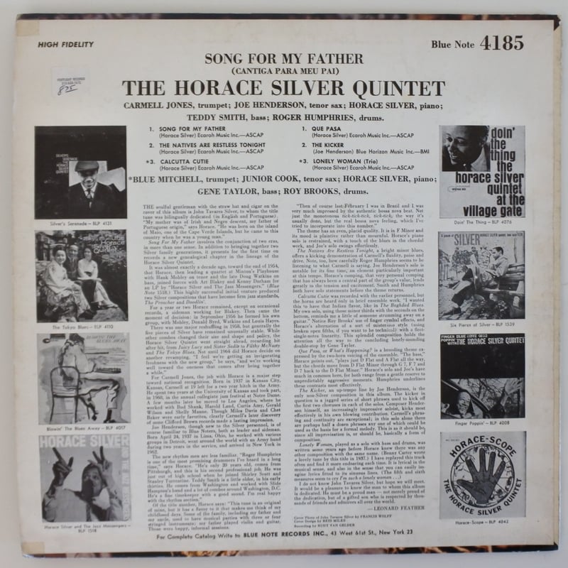 The Horace Silver Quintet ‎– Song For My Father