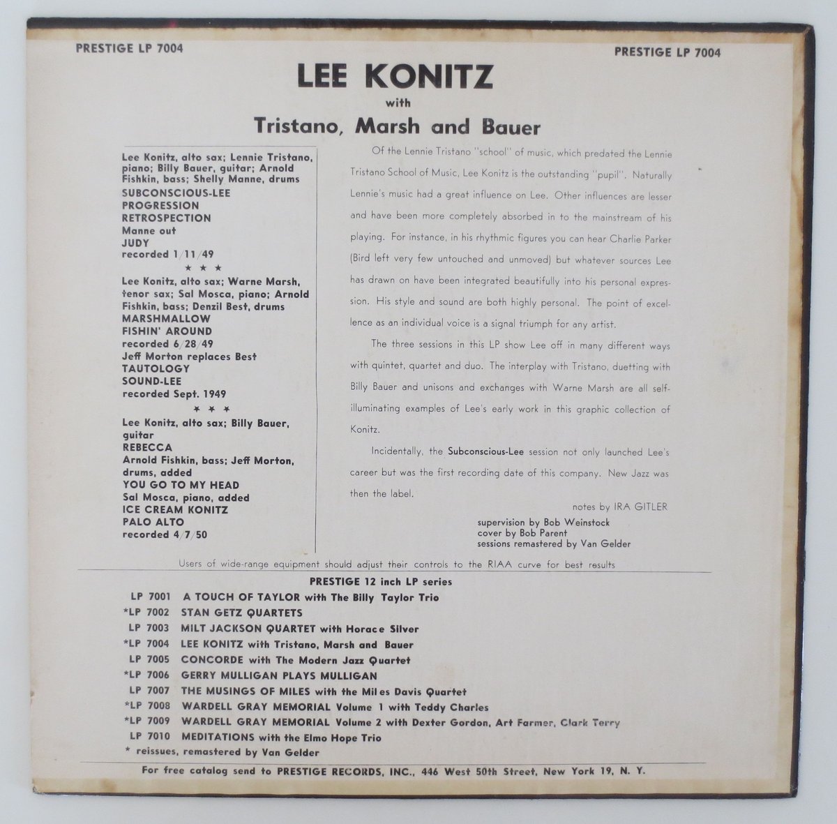 Lee Konitz With Tristano, Marsh & Bauer ‎– Subc