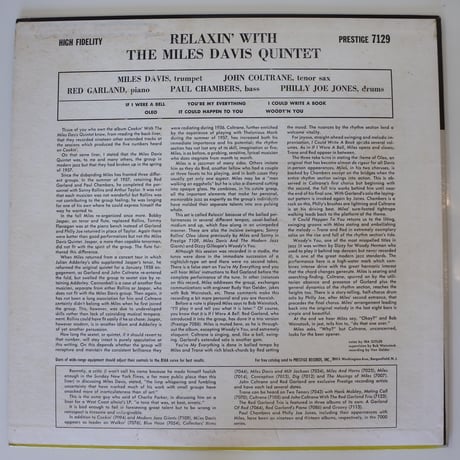 The Miles Davis Quintet - Relaxin' With The Miles Davis Quintet（Prestige – PRLP 7129）mono