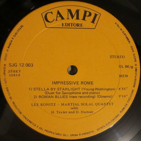 LEE KONITZ, MARTIAL SOLAL ‎– European Episode（伊Campi Records ‎– SJG 12002）stereo