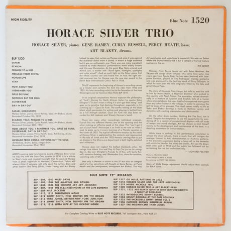 Horace Silver  ‎– Horace Silver Trio（Blue Note ‎– BLP 1520）mono