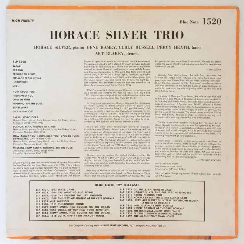 ホレスシルヴァー 完オリ MONO 片DG VANGELDER ジャズ レコード ホレス