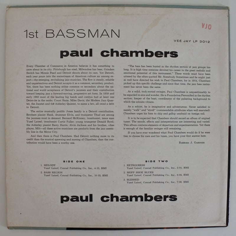 米LP Paul Chambers 1st Bassman VJLP3012 VEE JAY /00260 Paul Chambers 1st Bassman Vee Jay Records 22YB-2004 Japan
