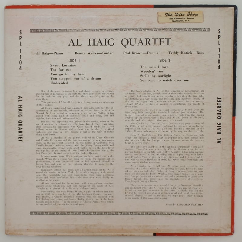 Al Haig Quartet ‎– Al Haig Quartet（Period Recor