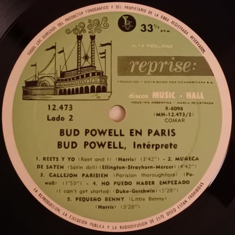 Bud Powell  ‎– Bud Powell In Paris (Argentina  Reprise 12-473) mono