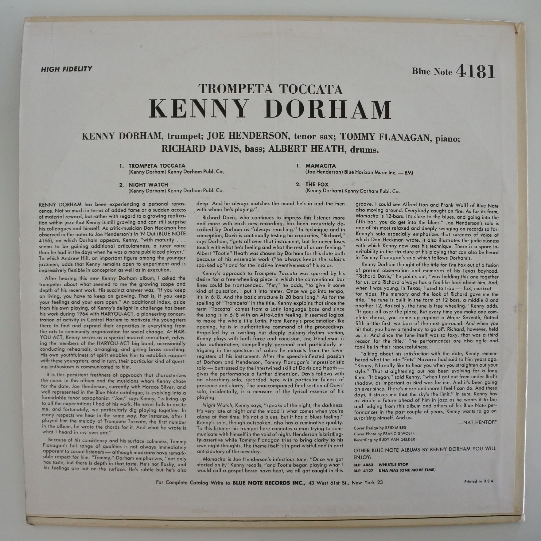 額装済/Trompeta Toccata/リード マイルス Kenny Dorham ‎– Trompeta Toccata（Blue Note ‎– B