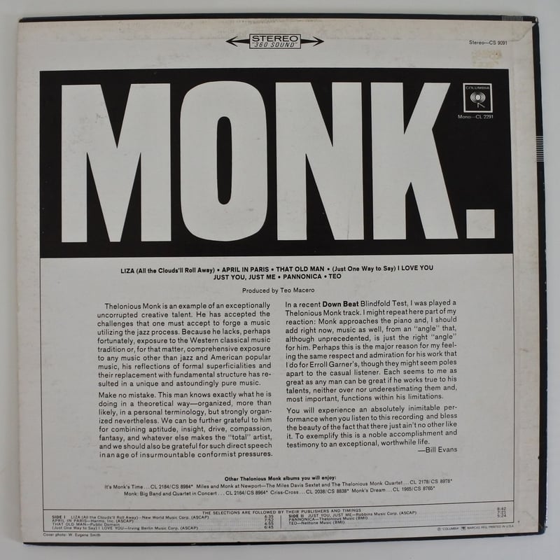 Thelonious Monk ‎– Monk.（Columbia ‎– CS 9091）st