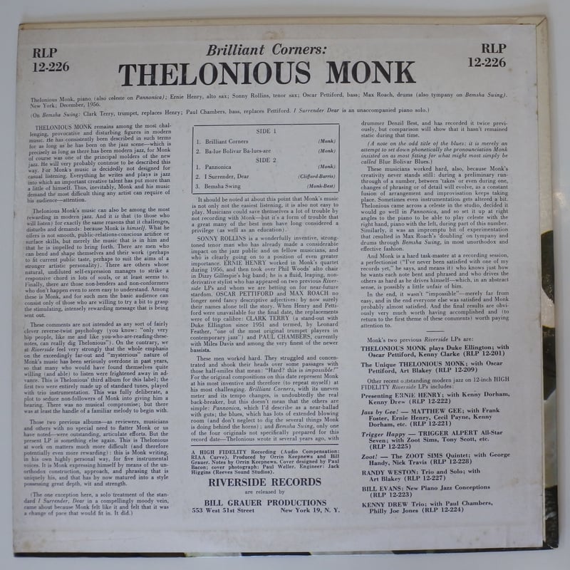 Thelonious Monk ‎– Brilliant Corners（Riverside