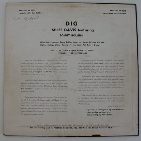Miles Davis Featuring Sonny Rollins - Dig  (Prestige LP 7012）mono