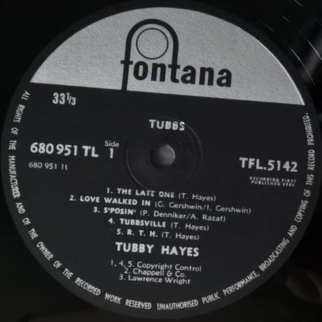 Tubby Hayes ‎– Tubbs（ Fontana ‎– TFL 5142）mono
