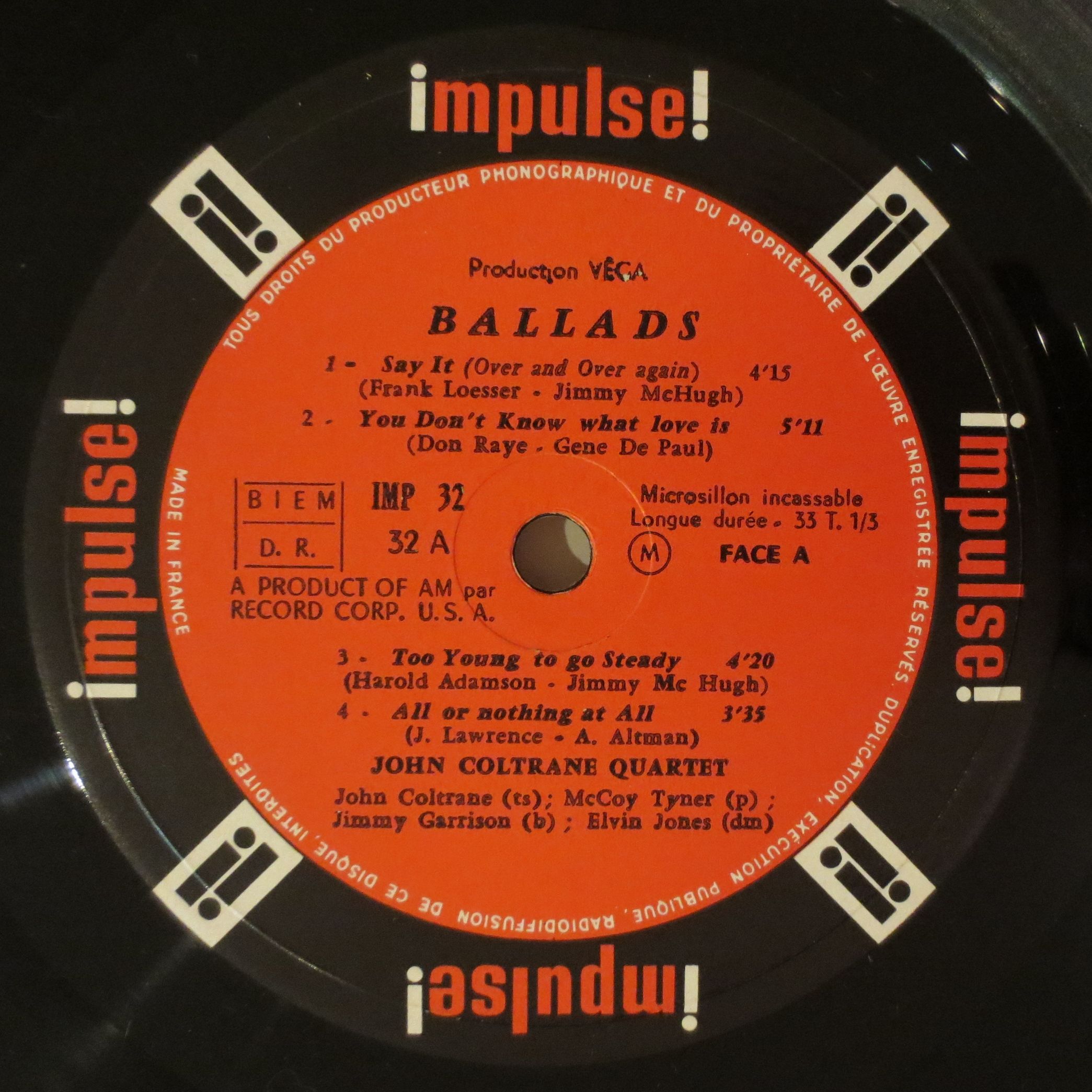 John Coltrane Quartet ‎– Ballads（仏 Impulse! A-