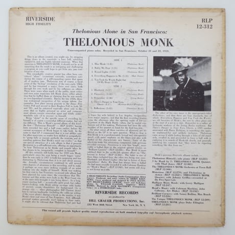 Thelonious Monk ‎– Thelonious Alone In San Francisco（Riverside Records ‎– RLP 12-312）mono