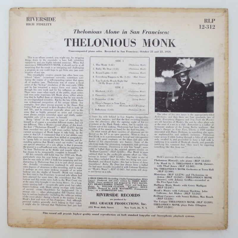 Thelonious Monk ‎– Thelonious Alone In San Fran