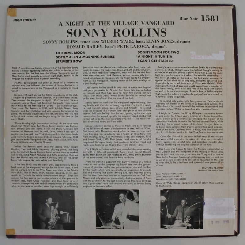 Sonny Rollins ‎– A Night At The 