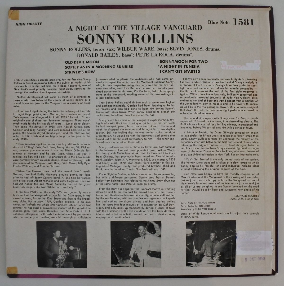洋楽 Sonny Rollins Blue Note 1581 RVG 洋楽 Sonny Rollins Blue Note 1581 RVG SONNY ROLLINS A Night