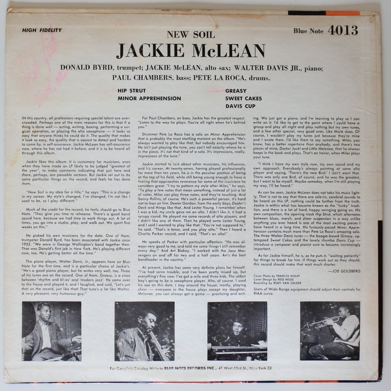 Jackie McLean ‎– New Soil （Blue Note ‎– BLP 40