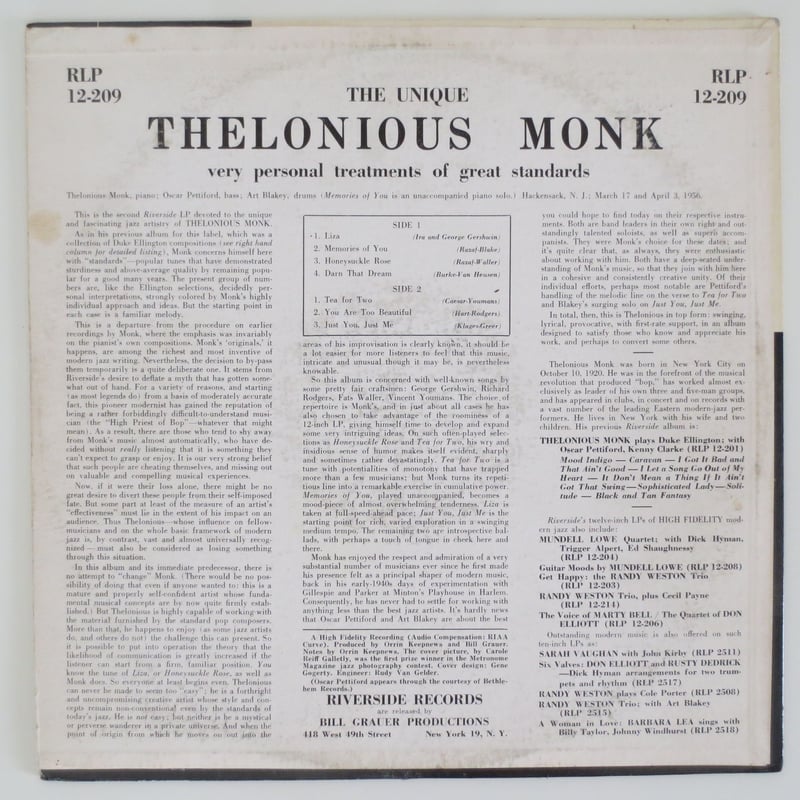 Thelonious Monk ‎– The Unique Thelonious Monk（R