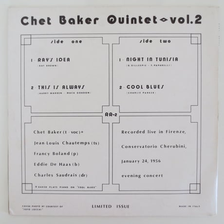 Chet Baker - Unissued Live Recording (伊Replica RR-1&2) mono　オリジナル盤2枚セット