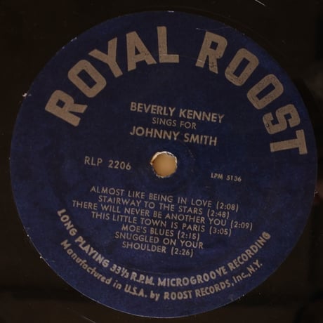 Beverly Kenney – Sings For Johnny Smith（Roost – RLP 2206）mono