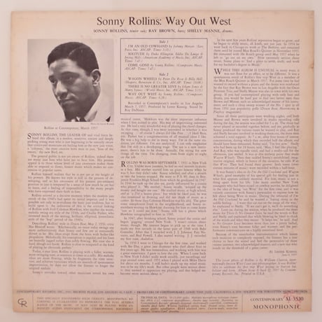 Sonny Rollins ‎– Way Out West（Contemporary Records ‎– C 3530）mono
