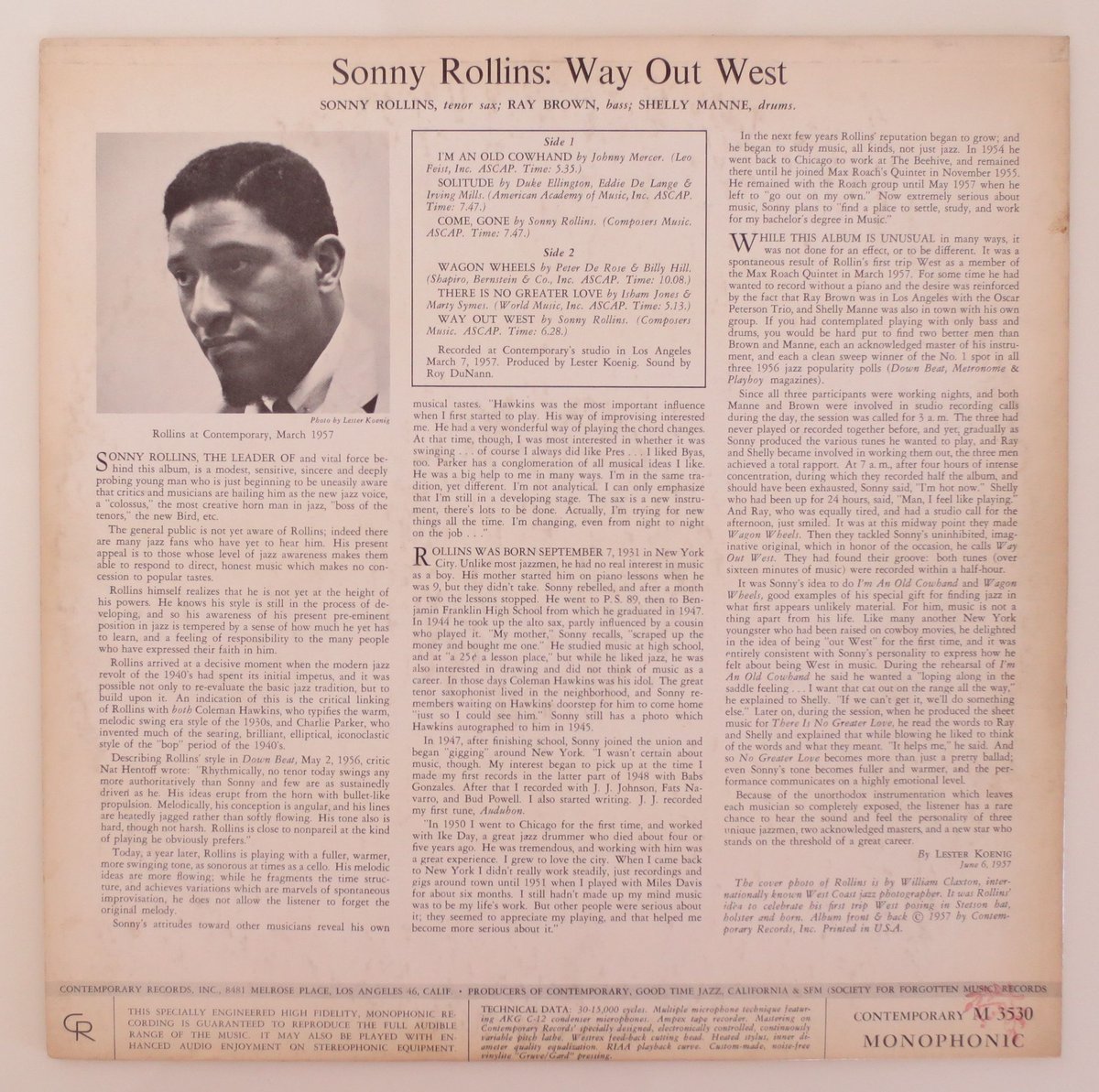 Sonny Rollins ‎– Way Out West（Contemporary Reco