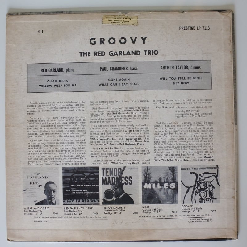 グルーヴィー　レッド・ガーランド　レコード　帯付き RED GARLAND / Groovy (LP) / Prestige | WAXPEND RECORDS