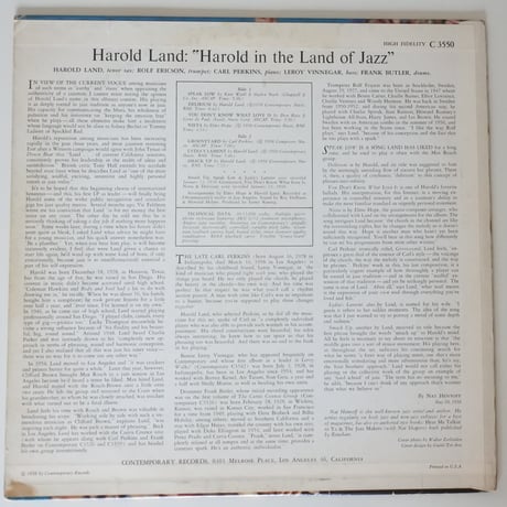 Harold Land  ‎– Harold In The Land Of Jazz（Contemporary Records ‎– C3550）mono