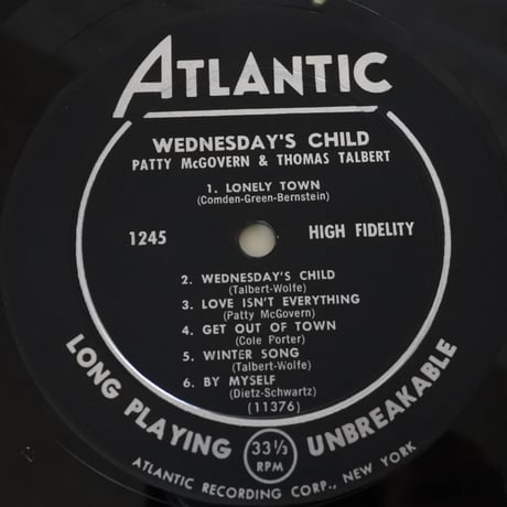 Patty McGovern,  Thomas Talbert  ‎– Wednesday's Child （Atlantic ‎– 1245）mono