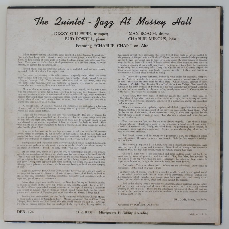 The Quintet ‎– Jazz At Massey Hall（Debut Record