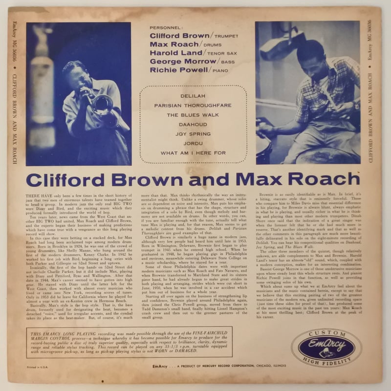 ★現品限り！【深溝/初期モノラル盤/大ドラマー】クリフォード・ブラウン ☆現品限り！【深溝/初期モノラル盤/大ドラマー】クリフォード