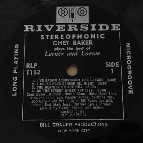 Chet Baker  ‎– Plays The Best Of Lerner & Loewe（Riverside Records ‎– RLP 1152）stereo