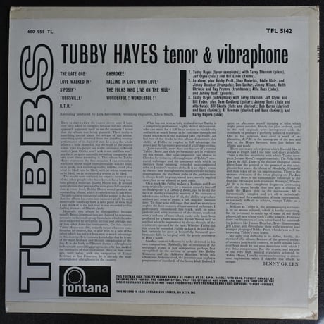 Tubby Hayes ‎– Tubbs（ Fontana ‎– TFL 5142）mono