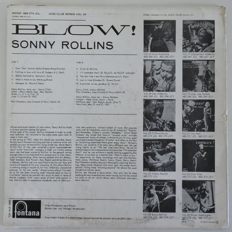 Sonny Rollins ‎– Blow!（Fontana ‎– 683 274 JCL）mono