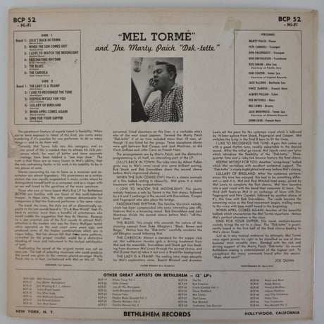Mel Tormé With The Marty Paich Dek-Tette ‎– Mel Tormé（Bethlehem Records ‎– BCP 52）mono