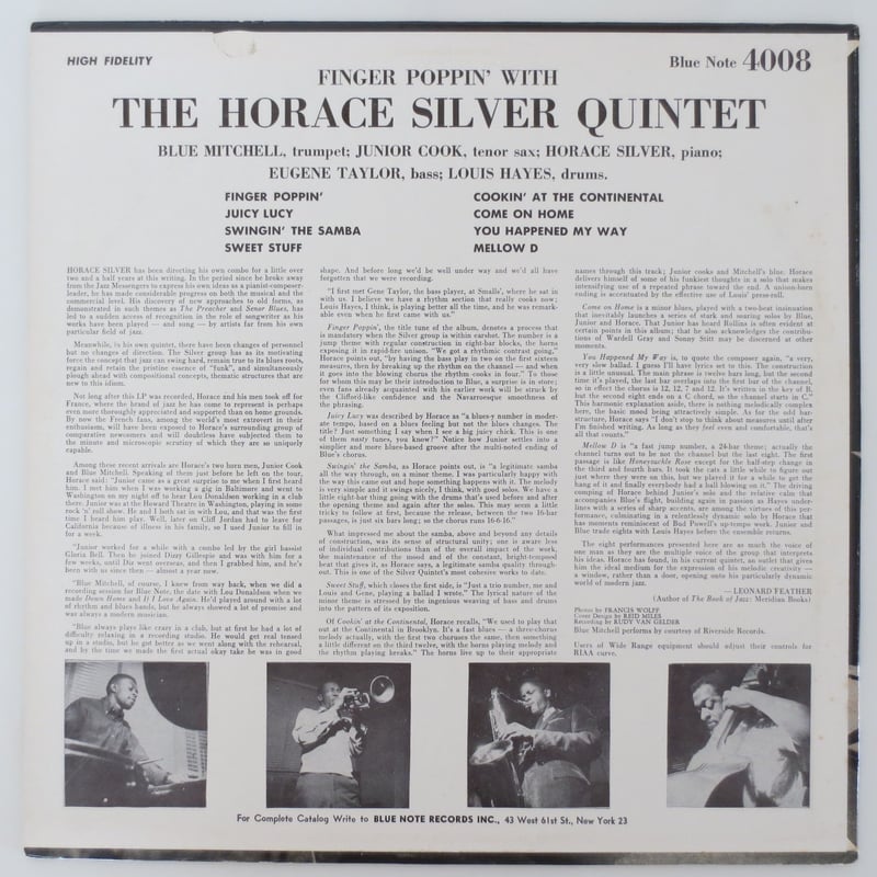 ホレス•シルバー　FINGER POPPIN' WIth …… Finger Poppin' With The Horace Silver Quintet – ELLA ONLINE