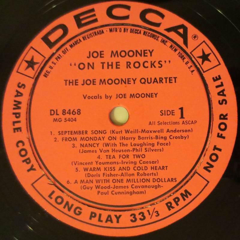Joe Mooney - On the Rocks（Decca DL 8468）mono |