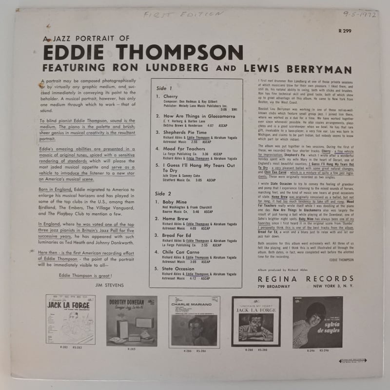 Eddie Thompson ‎– A Jazz Portrait Of Eddie Thom...