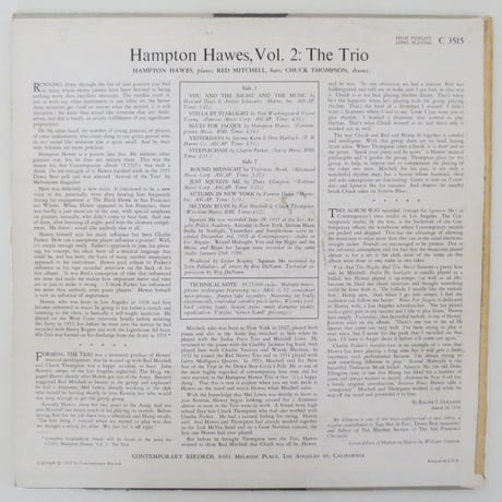 Hampton Hawes / The Trio Vol.2 (Contemporary C3515) mono