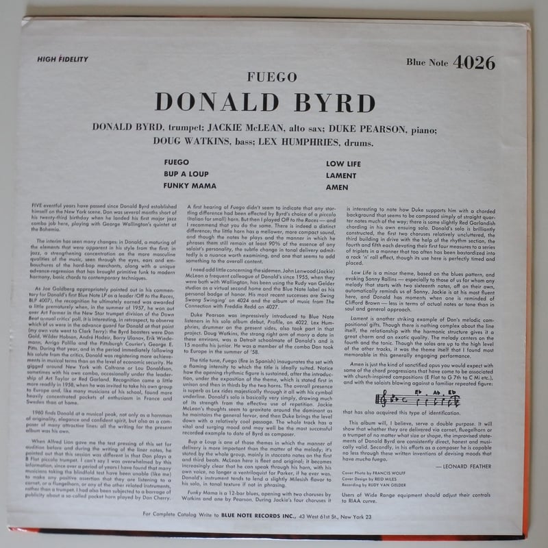 洋楽 Donald Byrd Fuego 4026 Blue Note DONALD BYRD / FUEGO – TICRO MARKET