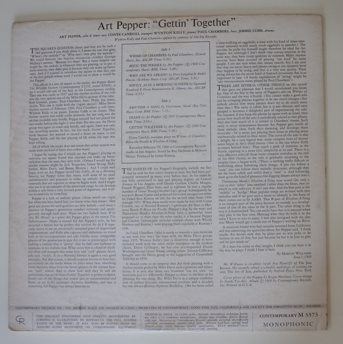 Art Pepper - Gettin' Together!（Contemporary Records – M3573）mono