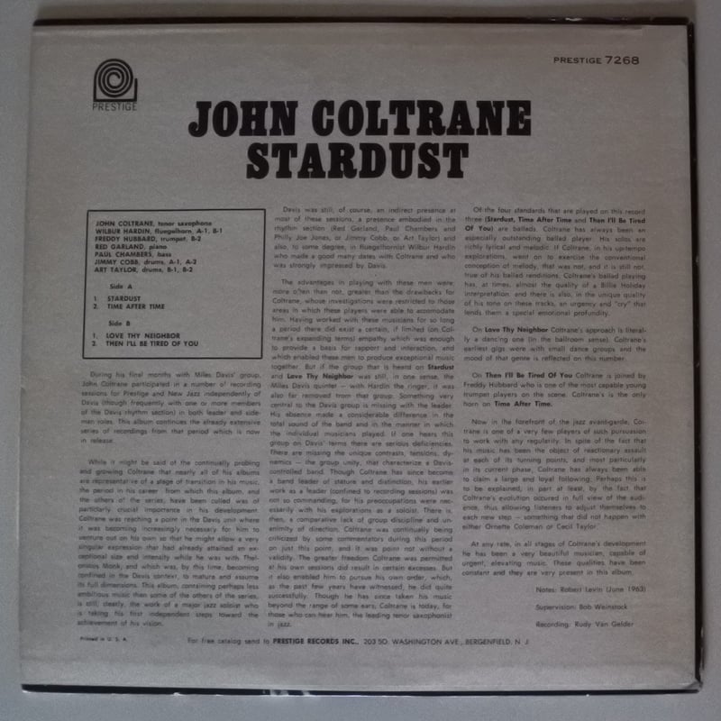 John Coltrane ‎– Stardust （Prestige ‎– PR 7268